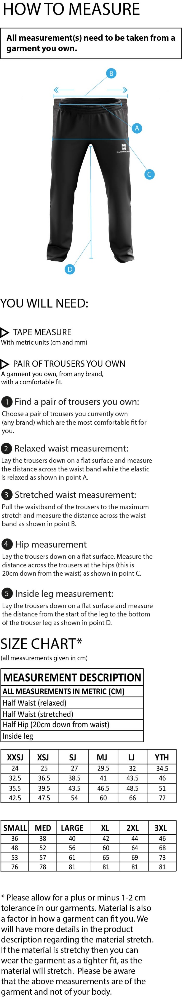 Poplin Track With Lycra - Unisex Fit - Size Guide