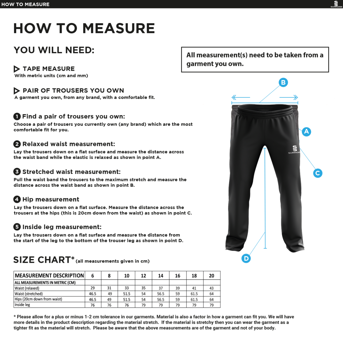 Poplin Track With Lycra - Women's Fit - Size Guide