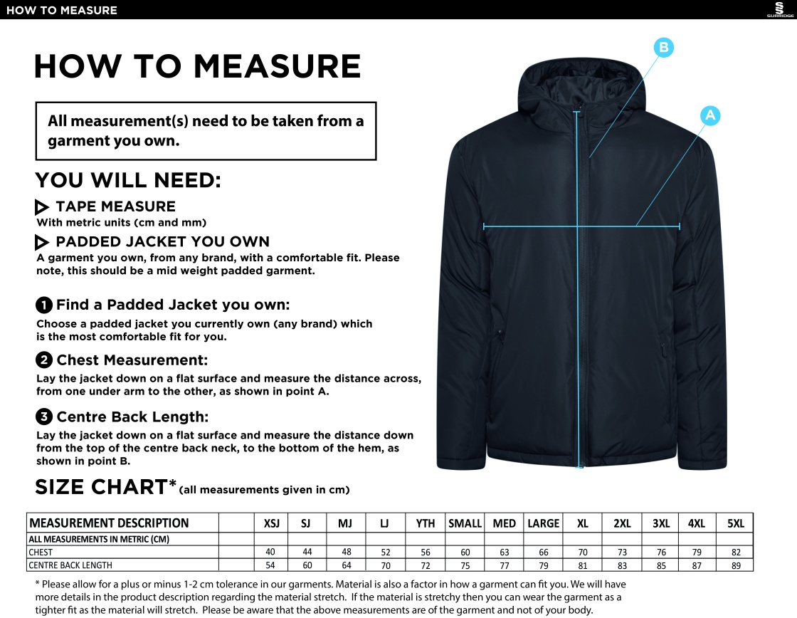 Ct Padded Jacket : Navy - Size Guide