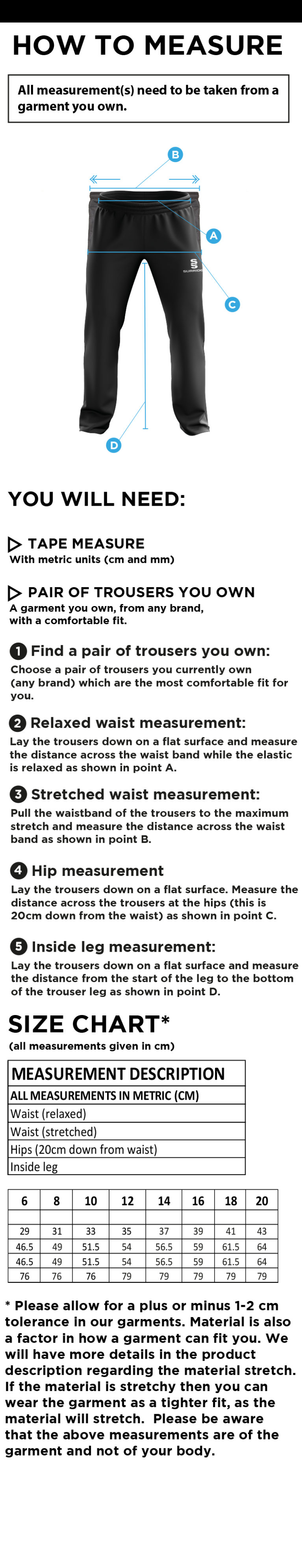 Poplin Track With Lycra - Women's Fit - Size Guide